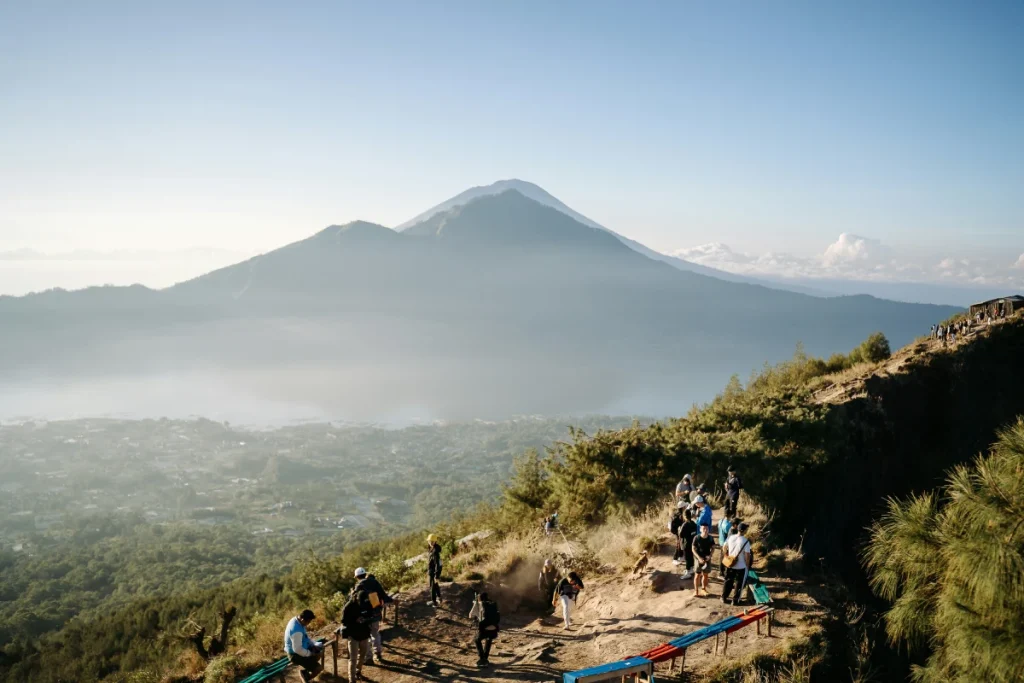 Mount Batur Volcano in Bali with stunning sunrise view